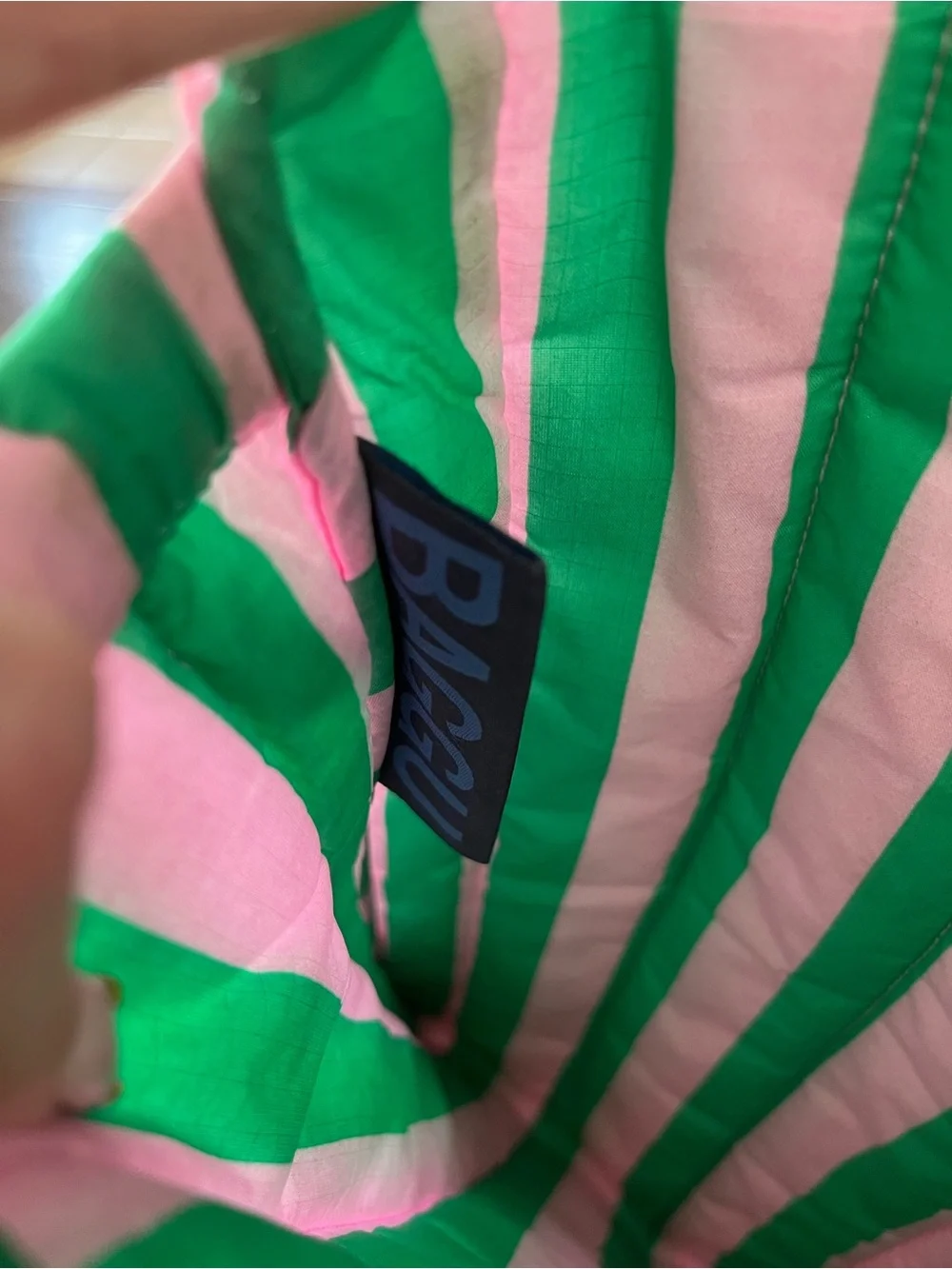 Baggu Puffy Laptop Sleeve Pouch Awning Stripe Pink Green 14”